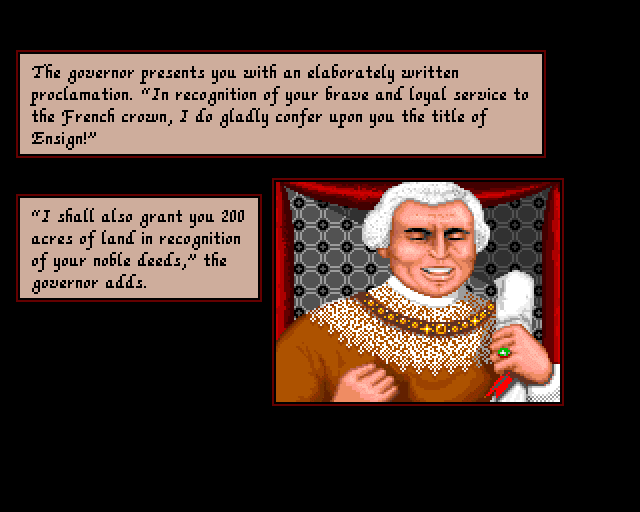 Sid Meier's Pirates! (Amiga) screenshot: Upon return to the French town the governor rewards you