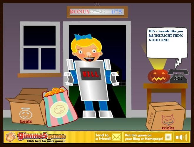 Trick or Treat XTreme (Browser) screenshot: It was a trick-or-treater so I treated them.