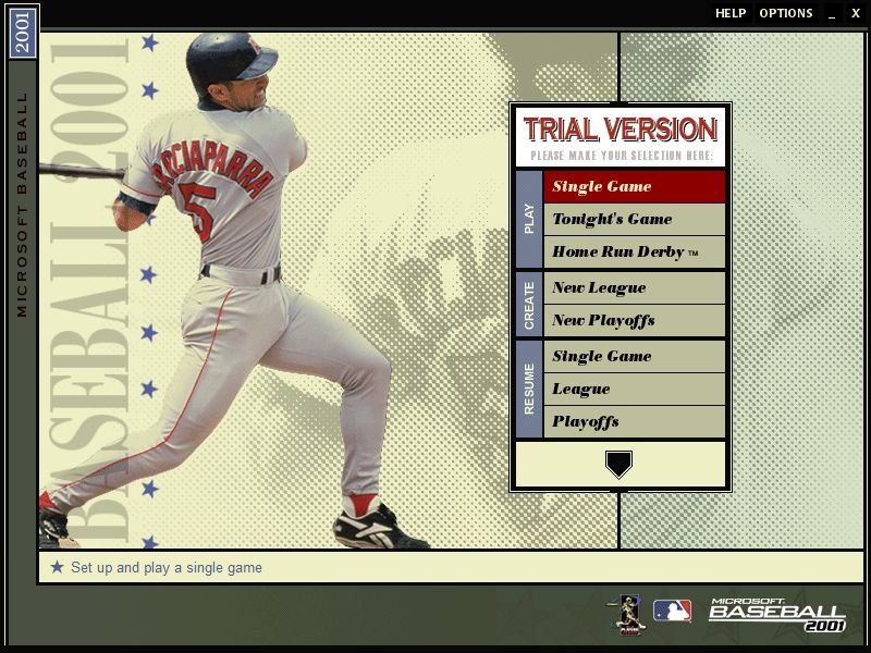 Microsoft Baseball 2001 (Windows) screenshot: Main Menu (Trial version)