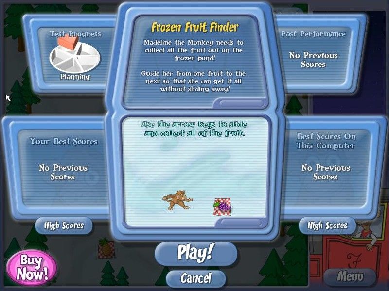 The Amazing Brain Train! (Windows) screenshot: If you select Test, youy start with Frozen Fruit Finder.