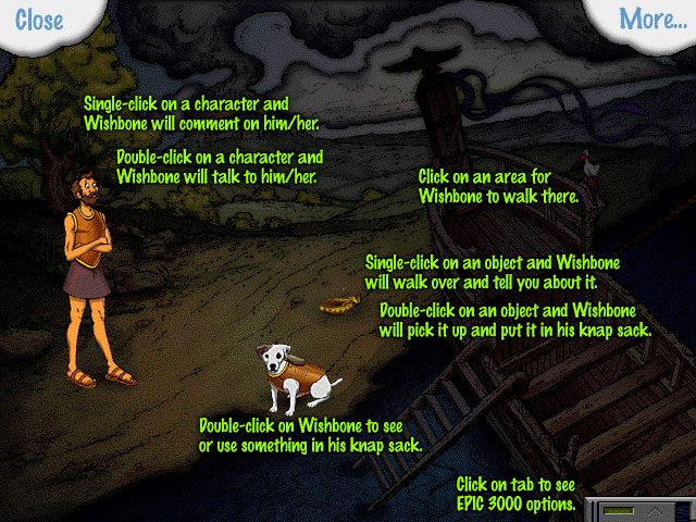 Wishbone and the Amazing Odyssey (Windows) screenshot: In-game instructions