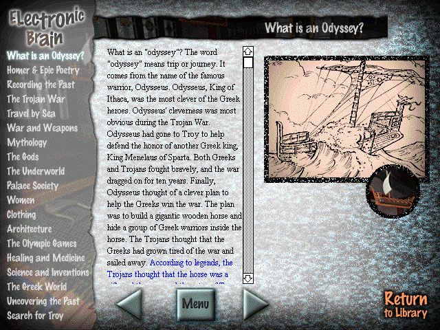 Wishbone and the Amazing Odyssey (Windows) screenshot: Reading up about the Odyssey in the Knowledge Vault