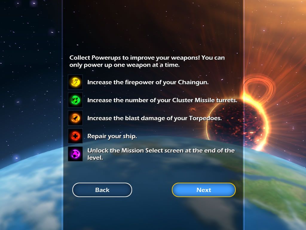 Aces of the Galaxy (Windows) screenshot: Overview of the different available power-ups