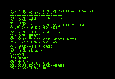 Trek Adventure (Commodore PET/CBM) screenshot: Found some brandy