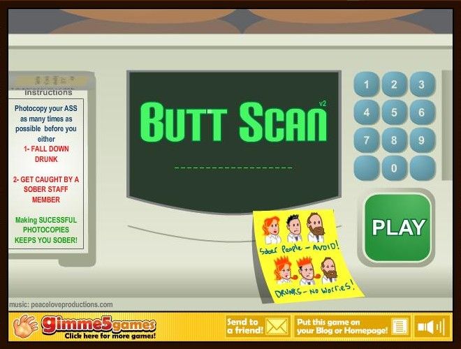Butt Scan (Browser) screenshot: Title screen with lid lifted to show instructions.
