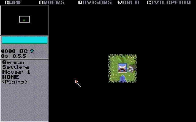 Sid Meier's Civilization (DOS) screenshot: Start screen of new game