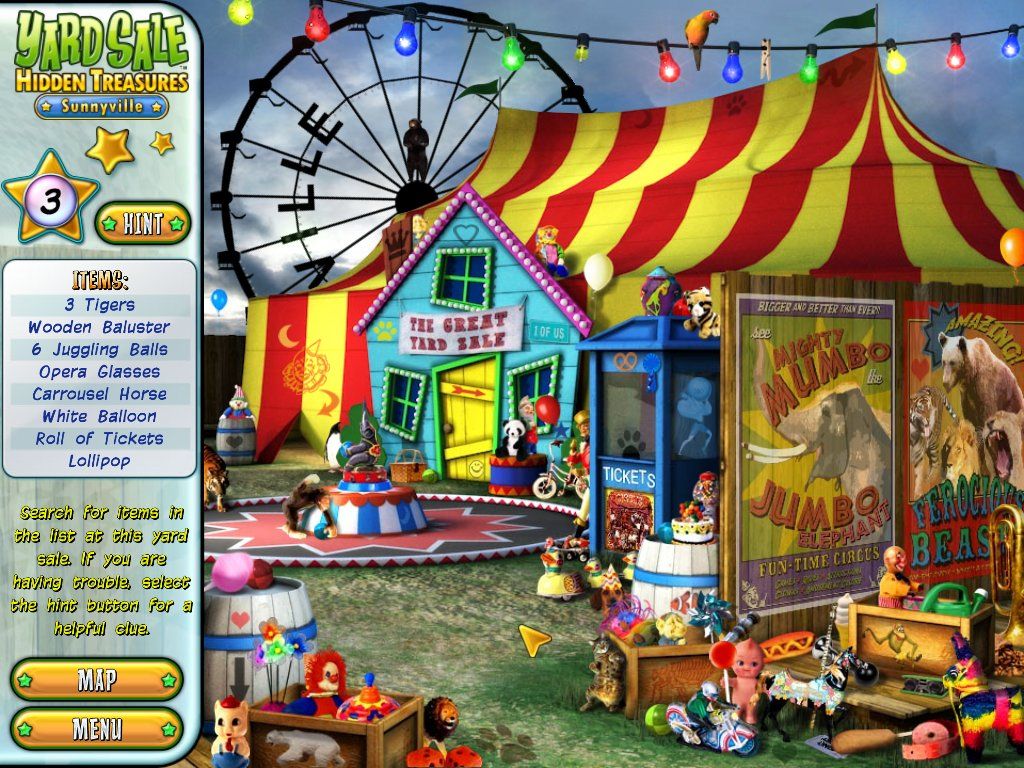 Yard Sale Hidden Treasures: Sunnyville (Windows) screenshot: Circus yard