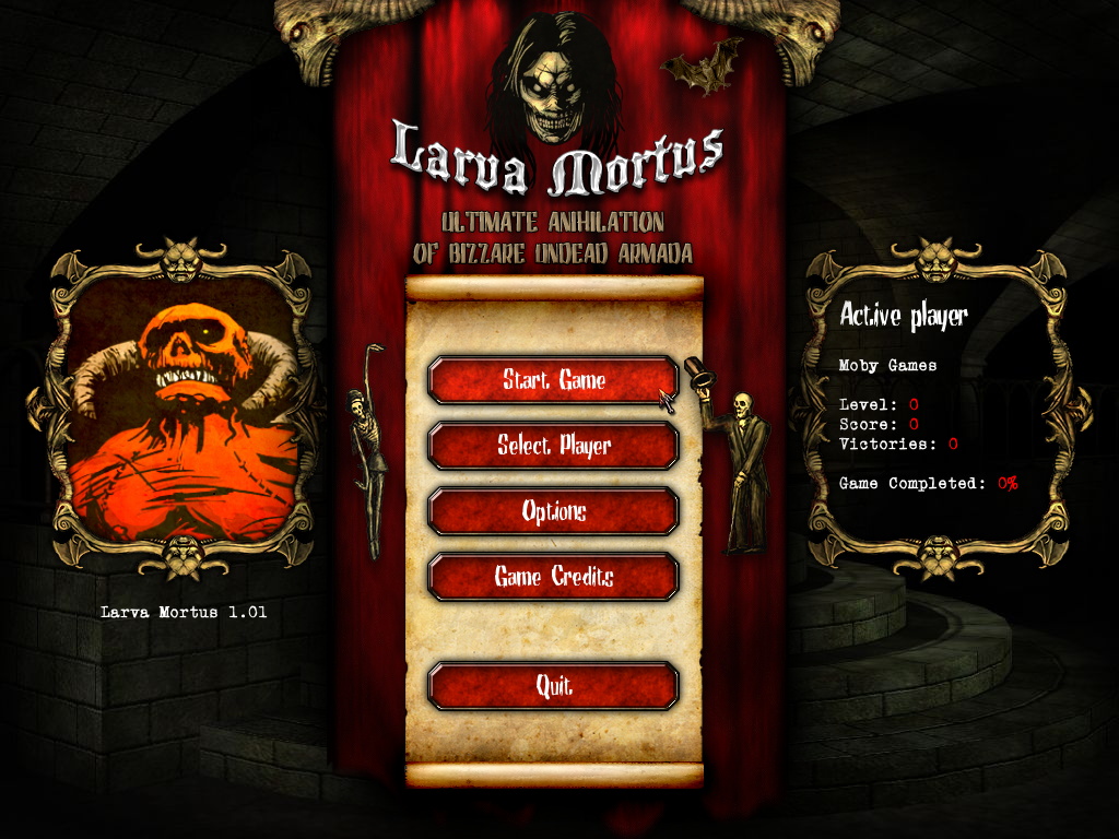 Larva Mortus (Windows) screenshot: Main menu.