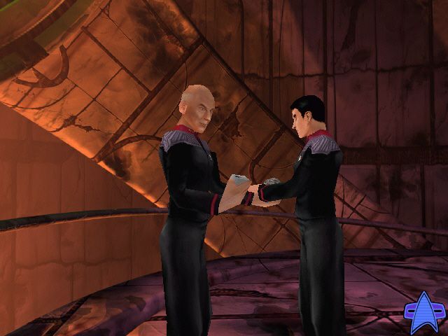 Star Trek: Hidden Evil (Windows) screenshot: Comparing notes with Picard