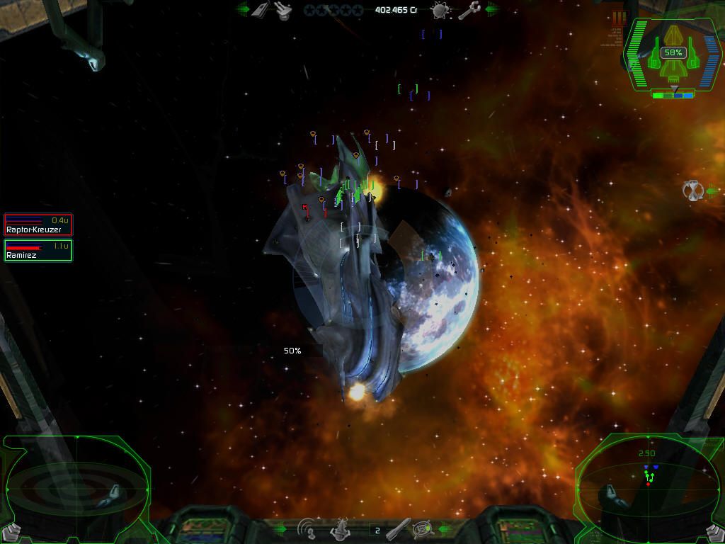Darkstar One (Windows) screenshot: Fighting a Raptor cruiser