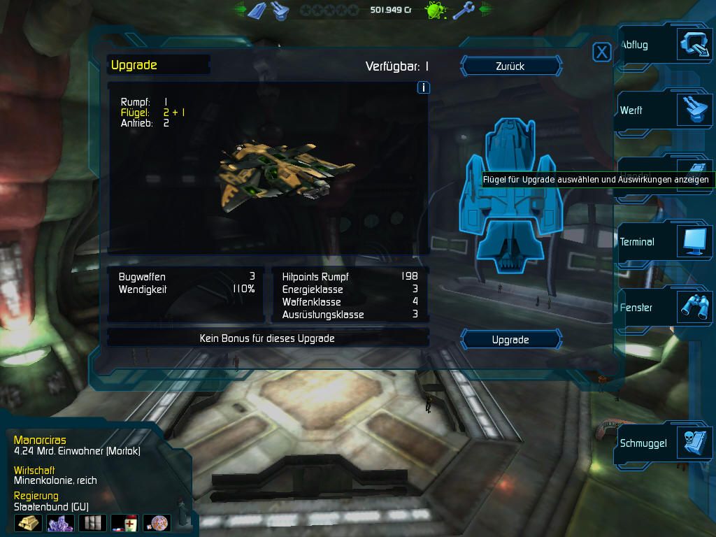 Darkstar One (Windows) screenshot: Upgrading the Darkstar One