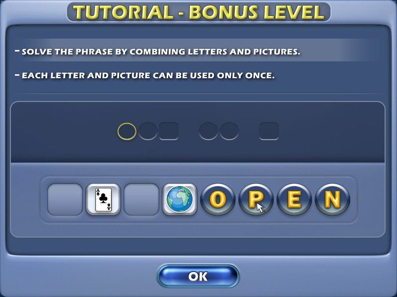 PictoWords (Windows) screenshot: Bonus game tutorial