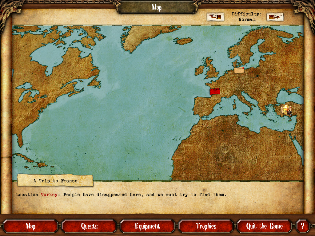 Larva Mortus (Windows) screenshot: Choosing a mission from the map.