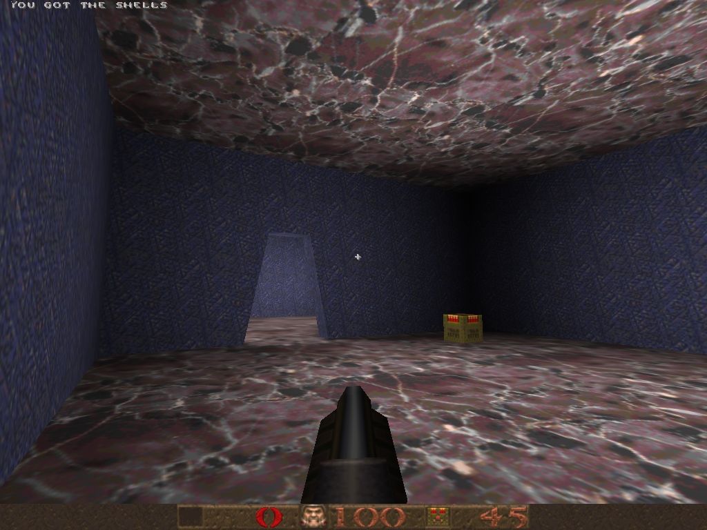 Q2 (DOS) screenshot: Now that's quality mapping! Two textures in use!