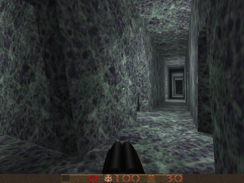 Q2 (DOS) screenshot: Do not touch the brushwork, apply a new texture all-around - and your map's ready!