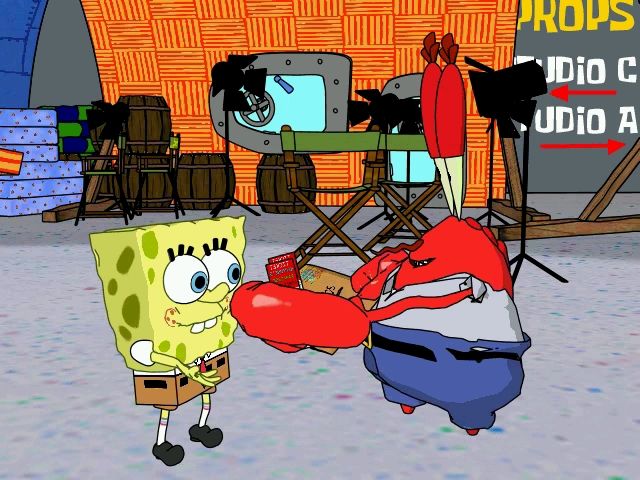SpongeBob SquarePants: Employee of the Month (Windows) screenshot: Eugene hands the free tickets to SpongeBob