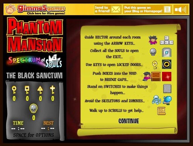 Phantom Mansion: Spectrum of Souls - Chapter 8: The Black Sanctum (Browser) screenshot: Instructions