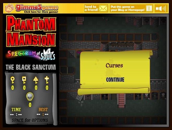Phantom Mansion: Spectrum of Souls - Chapter 8: The Black Sanctum (Browser) screenshot: The first new room, "Curses"