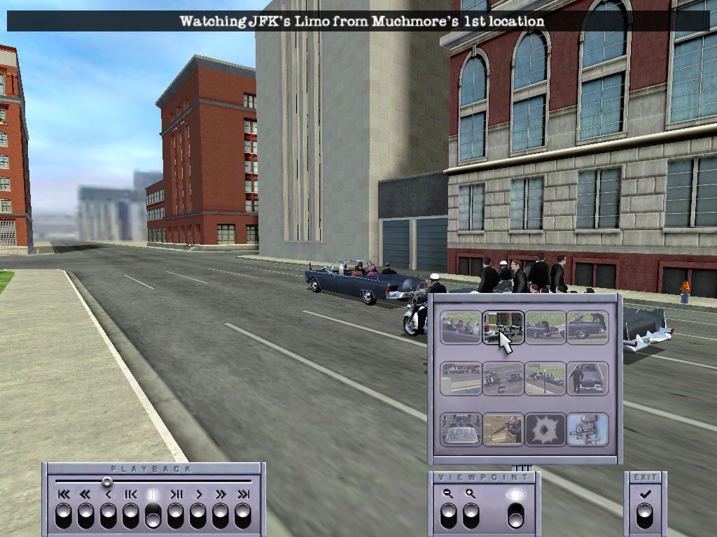 JFK Reloaded (Windows) screenshot: The camera positions were inspired by actual witness positions