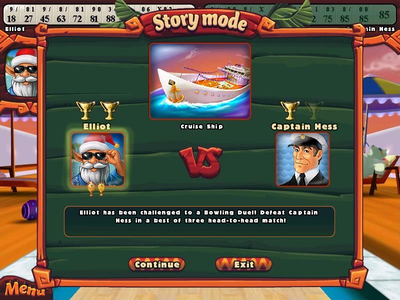Elf Bowling: Hawaiian Vacation (Windows) screenshot: I beat the Captain in 2 out of 3 games.