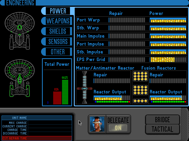 Star Trek: The Next Generation - "A Final Unity" (DOS) screenshot: Engineering screen