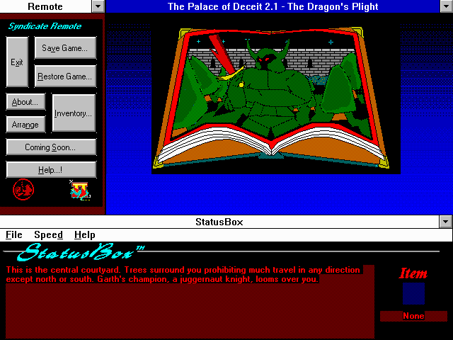 The Palace of Deceit: The Dragon's Plight (Windows 3.x) screenshot: Garth's champion faces you.