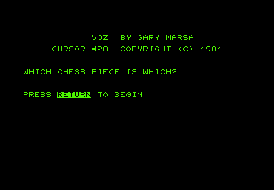 Voz (Commodore PET/CBM) screenshot: Title screen