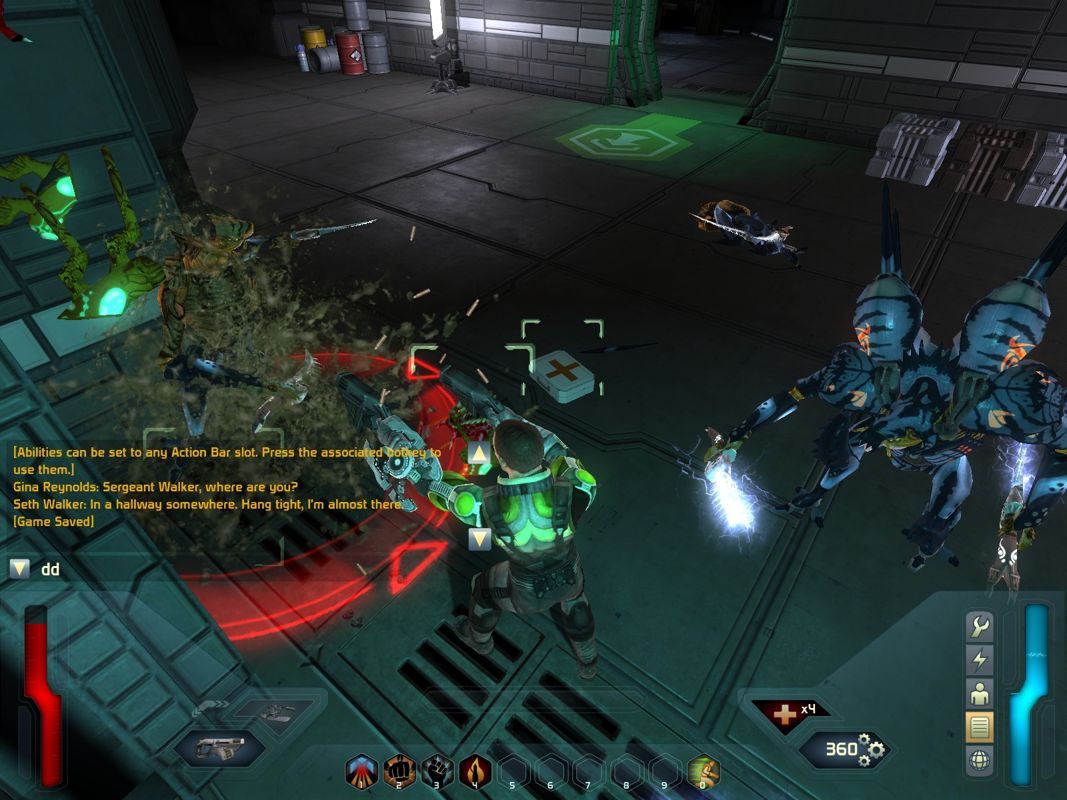Space Siege (Windows) screenshot: Can you see the Kerak through all the blood?
