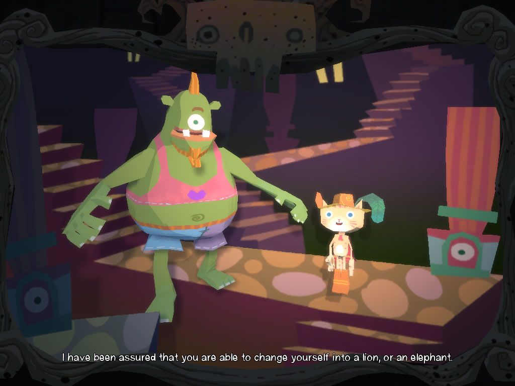 American McGee's Grimm: Puss In Boots (Windows) screenshot: The puss tricks the ogre.