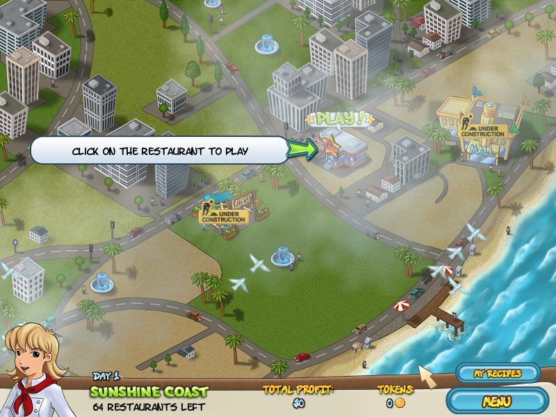 Restaurant Rush (Windows) screenshot: Sunshine Coast map