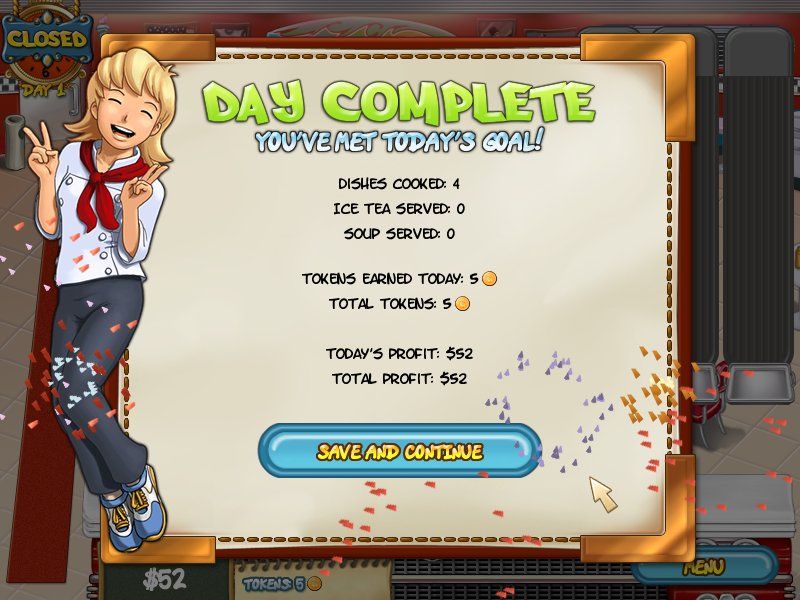 Restaurant Rush (Windows) screenshot: Level statistics