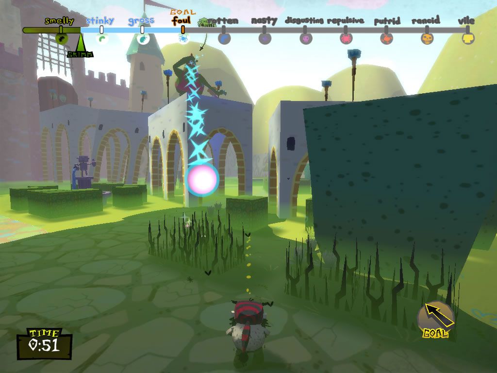 American McGee's Grimm: Puss In Boots (Windows) screenshot: There are no cleaners here, but his fireballs restore the scenery.