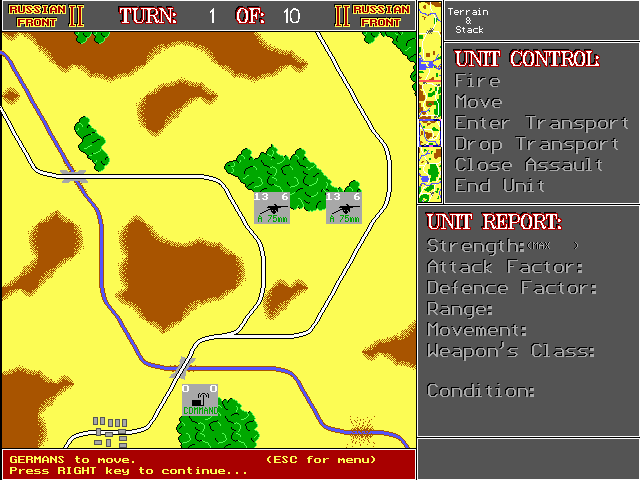 Russian Front II: The Kursk Campaign (DOS) screenshot: Starting the Action West of Dneiper.
