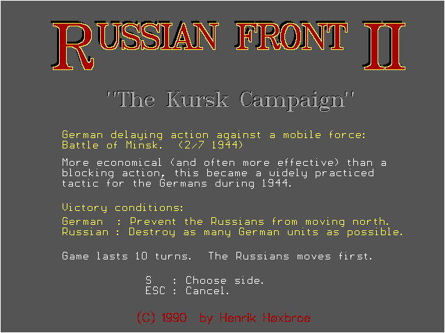 Russian Front II: The Kursk Campaign (DOS) screenshot: Information on the first mission: the Battle of Minsk