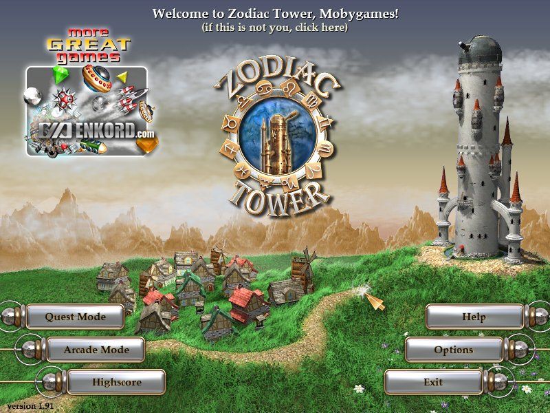 Zodiac Tower (Windows) screenshot: Main menu