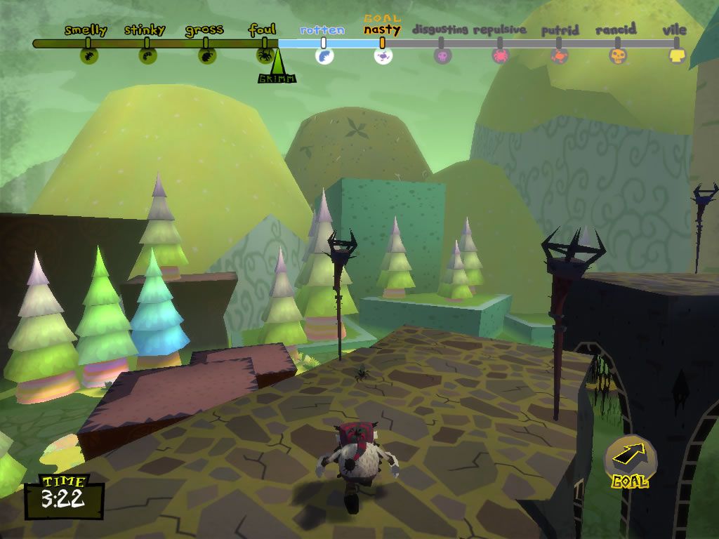American McGee's Grimm: Puss In Boots (Windows) screenshot: A view from the top of a platform