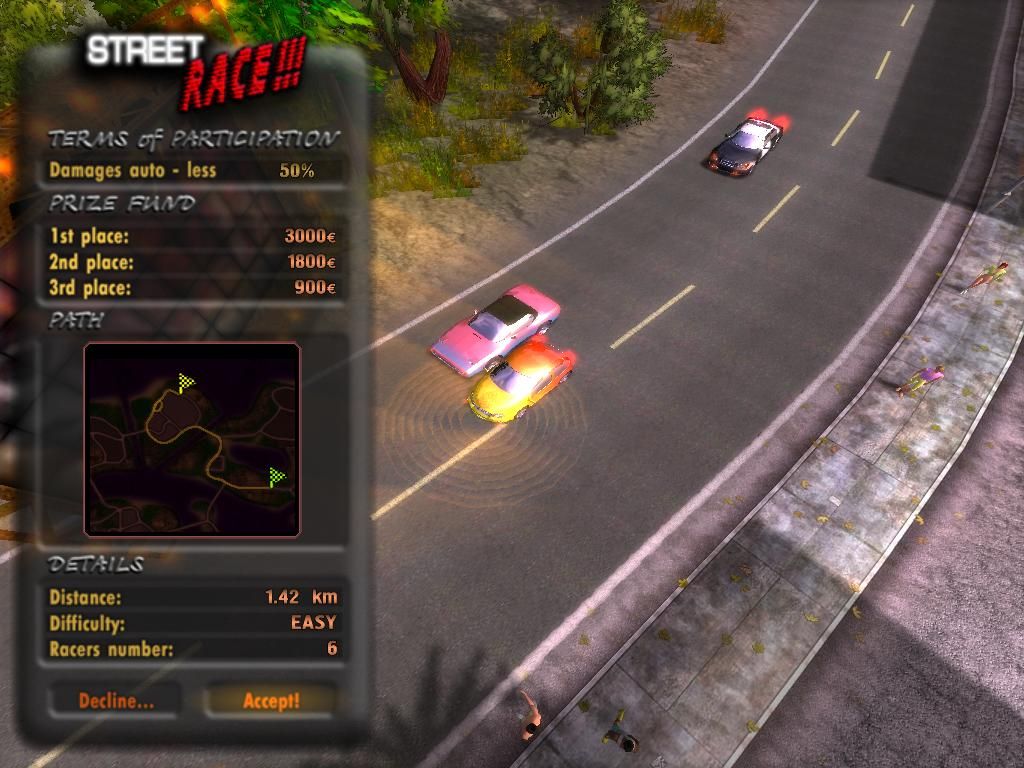 City Racing (Windows) screenshot: Street race info box
