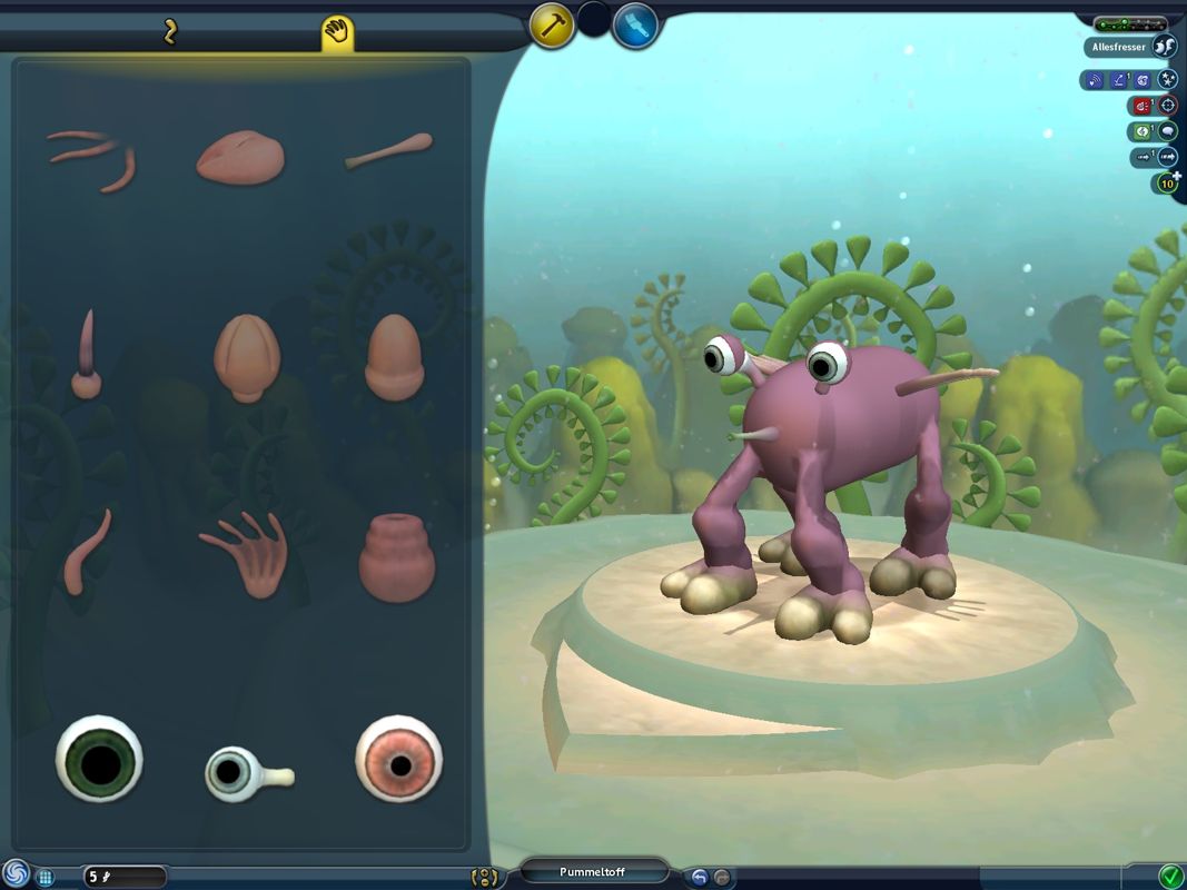 Spore (Windows) screenshot: Building the first version of the land creature.