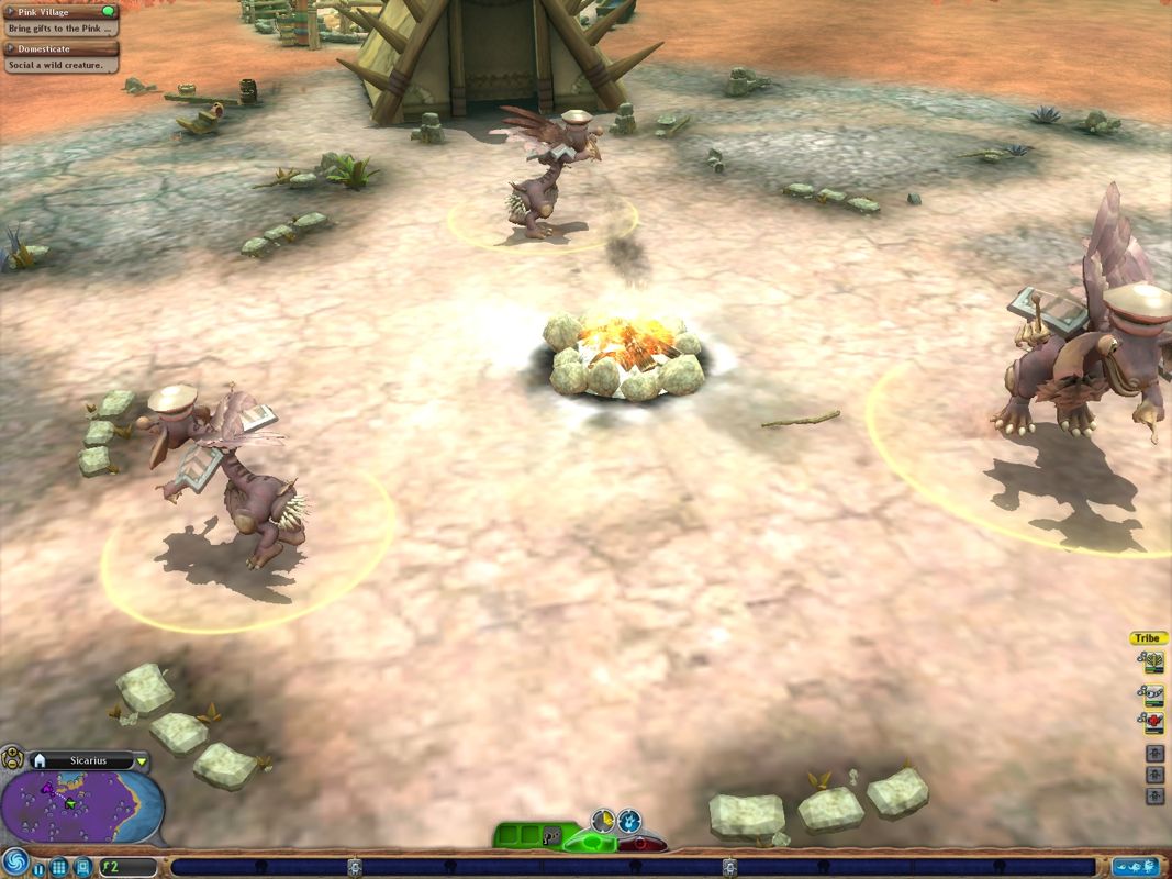 Spore (Windows) screenshot: Dancing around the fire.