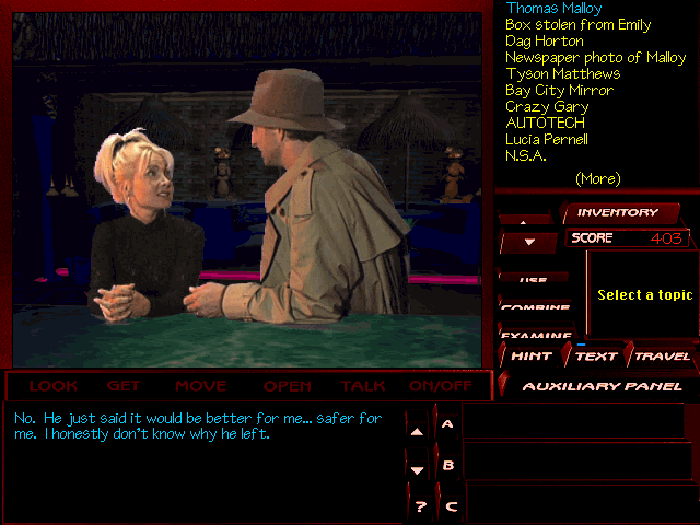 The Pandora Directive (DOS) screenshot: Talking with Emily.