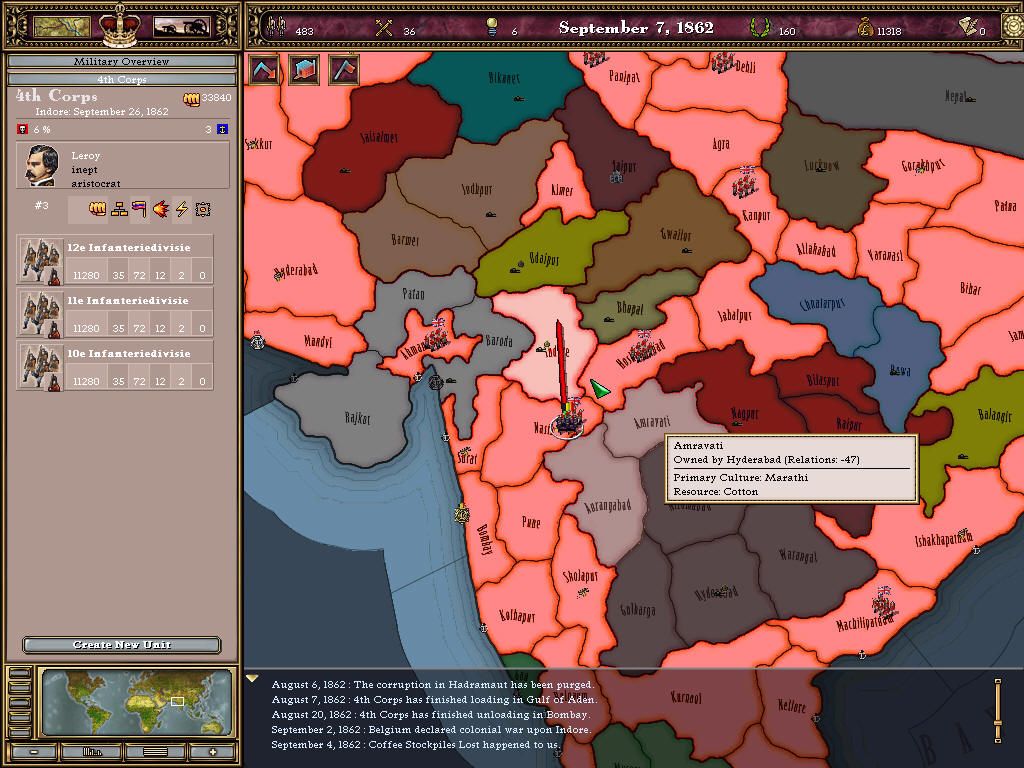 Victoria: Revolutions (Windows) screenshot: The Brits rule nearly all of India