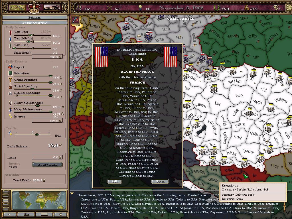 Victoria: Revolutions (Windows) screenshot: ... which resulted in a devastating defeat of France.