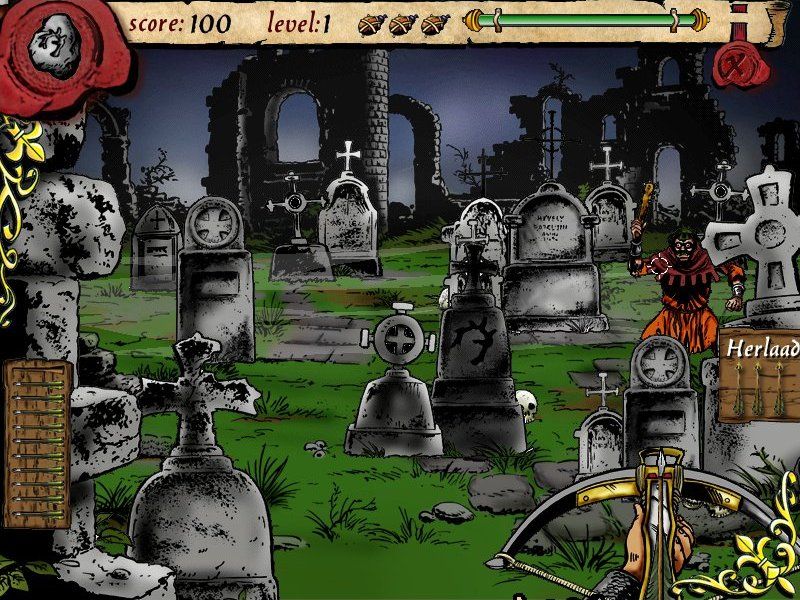 De Rode Ridder: Gebroken Kracht (Windows) screenshot: Shoot the Living Dead in The Graveyard mini-game.
