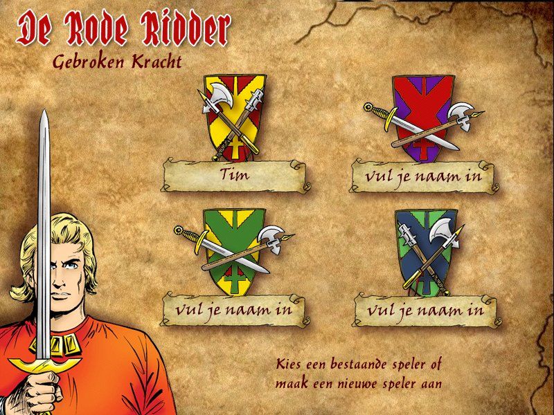 De Rode Ridder: Gebroken Kracht (Windows) screenshot: Select your saved game-character or create a new character.