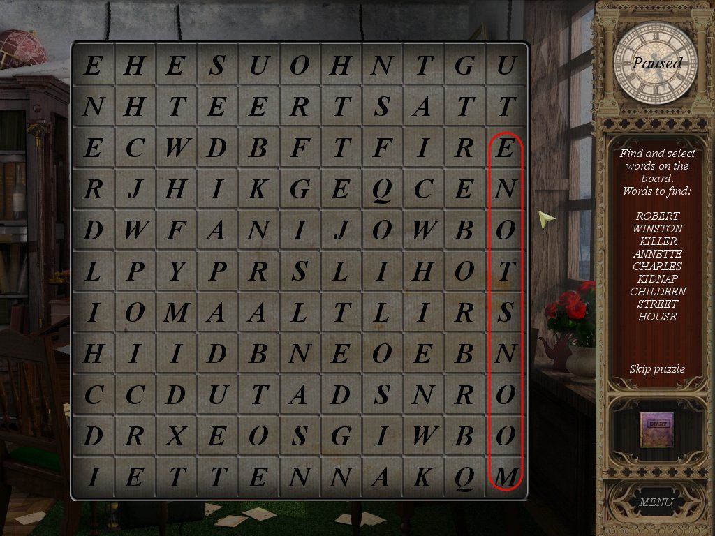 Mystery Chronicles: Murder Among Friends (Windows) screenshot: Word search mini-game