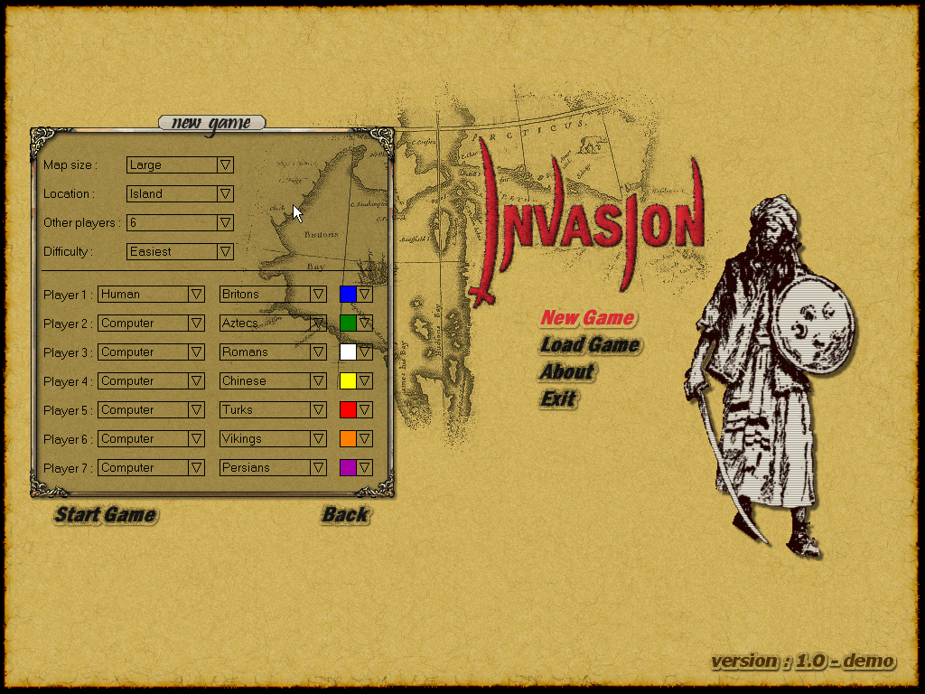 Invasion (Windows) screenshot: Setting up a game.