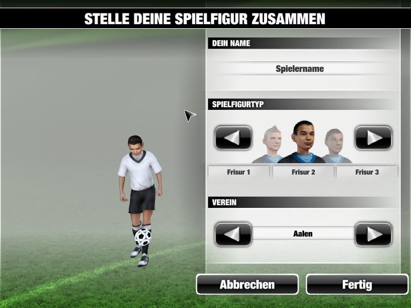 Soccer Champ (Windows) screenshot: create your personal player and choose the team he will play for