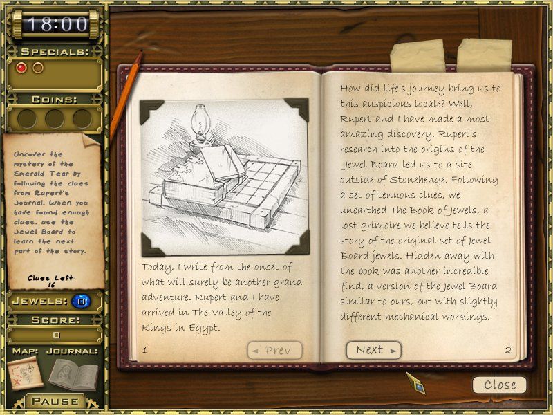 Jewel Quest Mysteries: Curse of the Emerald Tear (Windows) screenshot: Journal