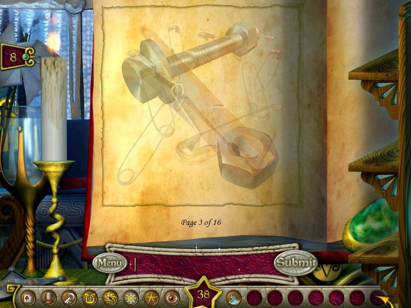 The Wizard's Pen (Windows) screenshot: The crystal ball shows three successive objects melded together.