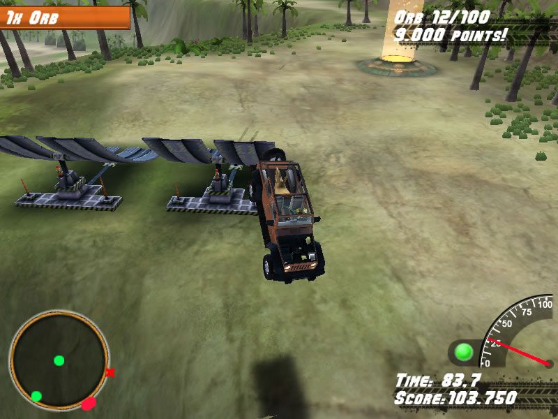 Off-Road Velociraptor Safari (Browser) screenshot: Launched in the air.